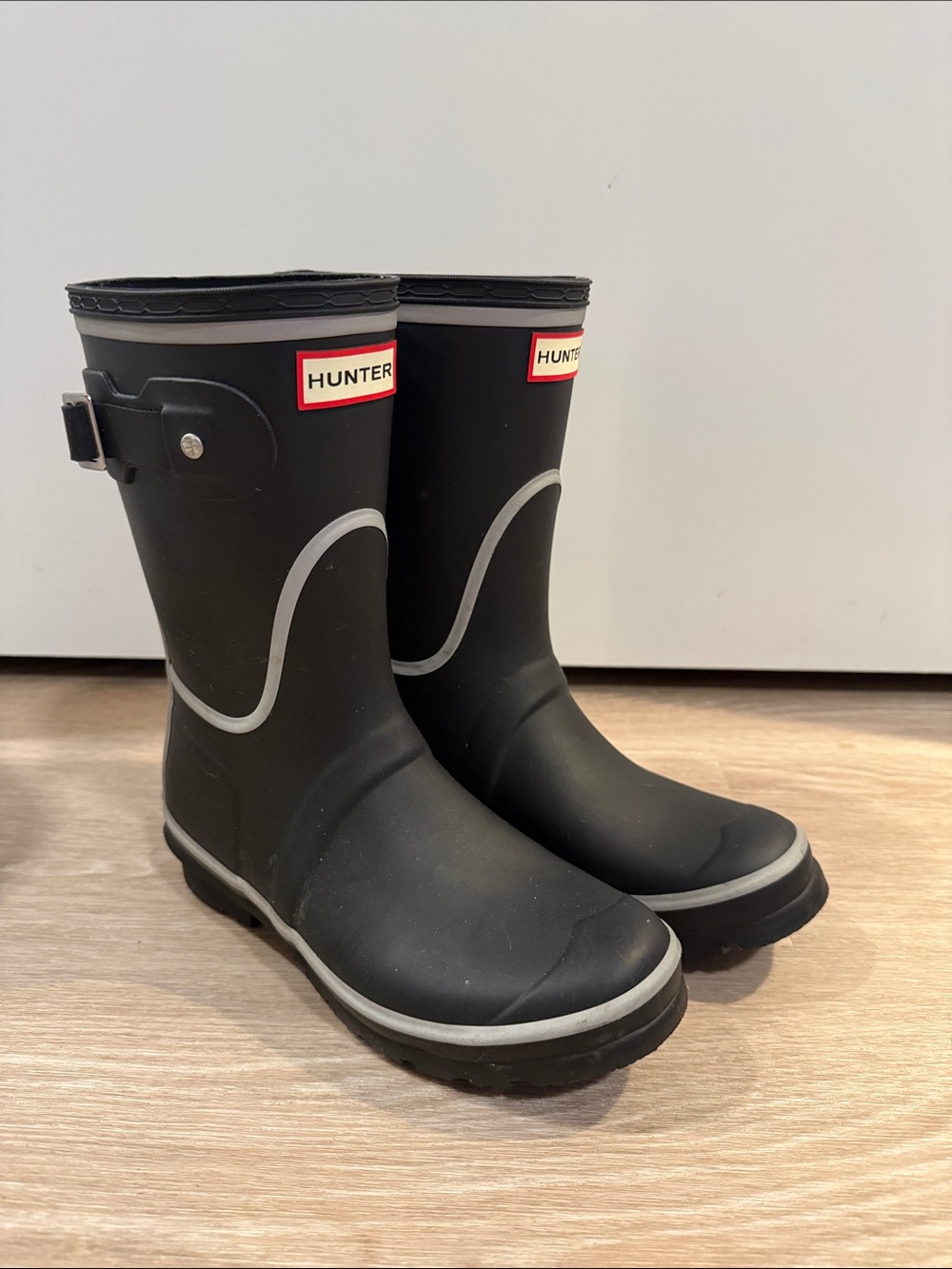 Hunter' Black Rain Boots with Gray Reflective Trim